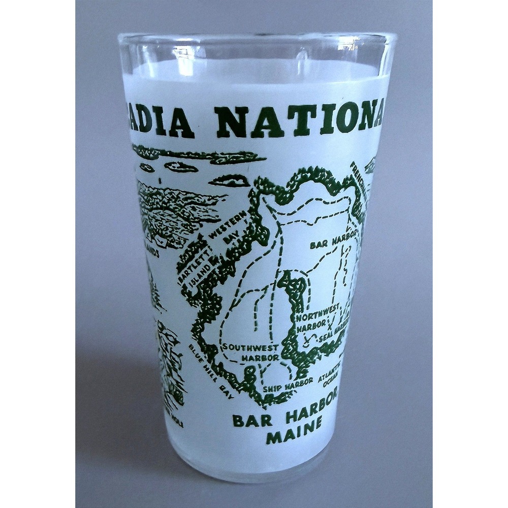 Vtg 60s Bar Harbor MAINE Acadia Park State Glass Tumbler Hi-Ball Enamel Paint 5"